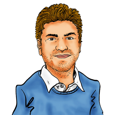 Karikatur eines lächelnden Mannes mit Hemd.