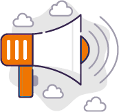 Megafon mit Wolken im Hintergrund.