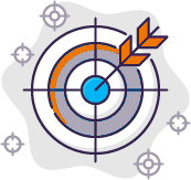 Zielscheibe mit Pfeil im Zentrum.