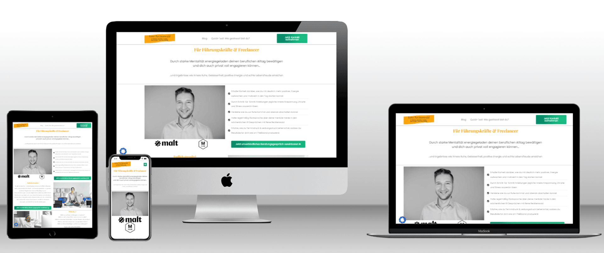 Responsive Design Webseite auf verschiedenen Geräten.