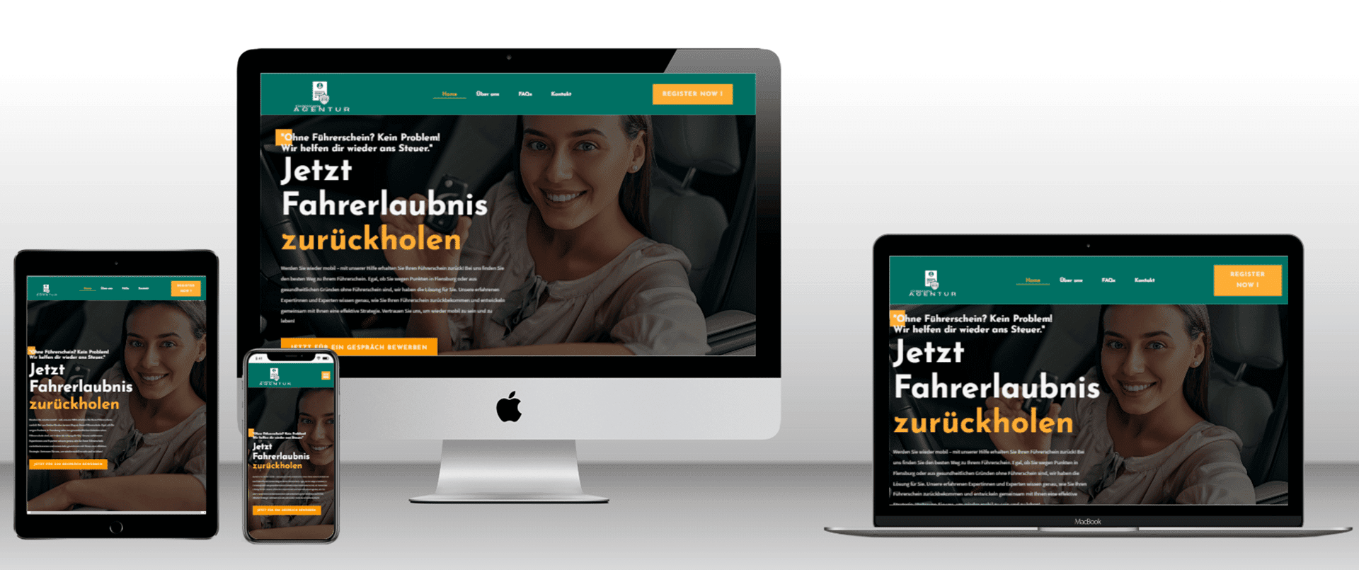 Webseite für Führerscheinwiedererlangung auf Geräten.